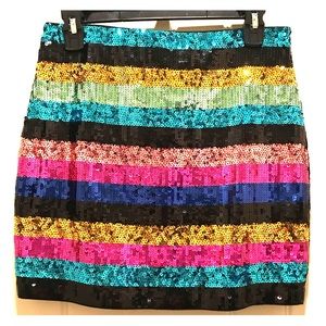 Express sequin striped multi colored mini skirt